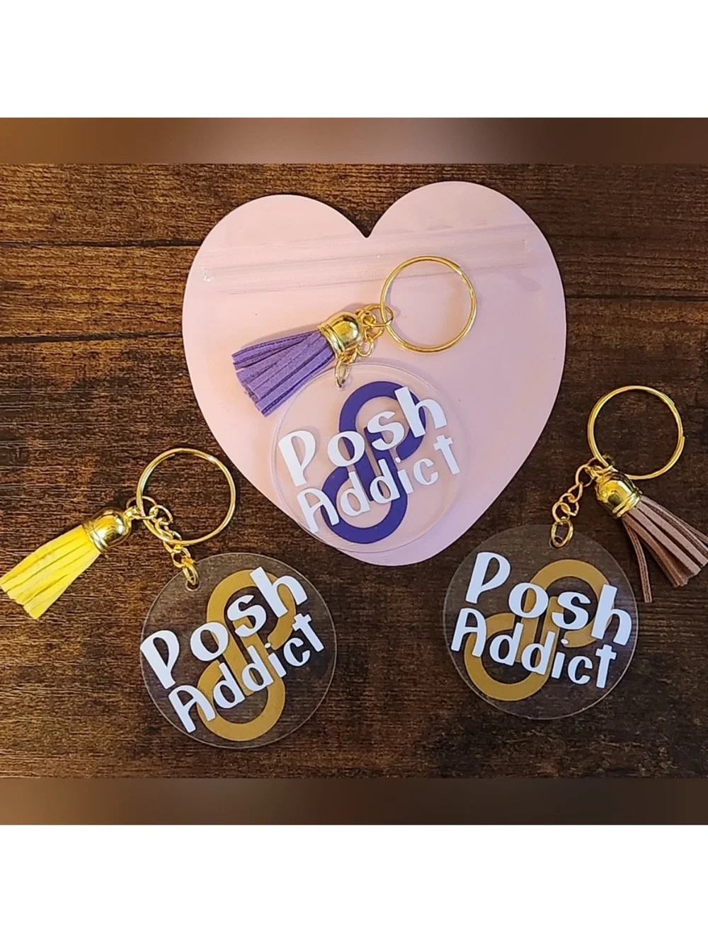 Posh Addict Acrylic Keychain with Tassel - White & Burgundy